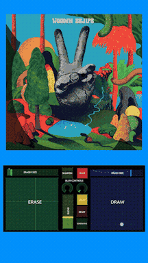 A Wooden Shjips visual above an interactive draw-and-erase interface